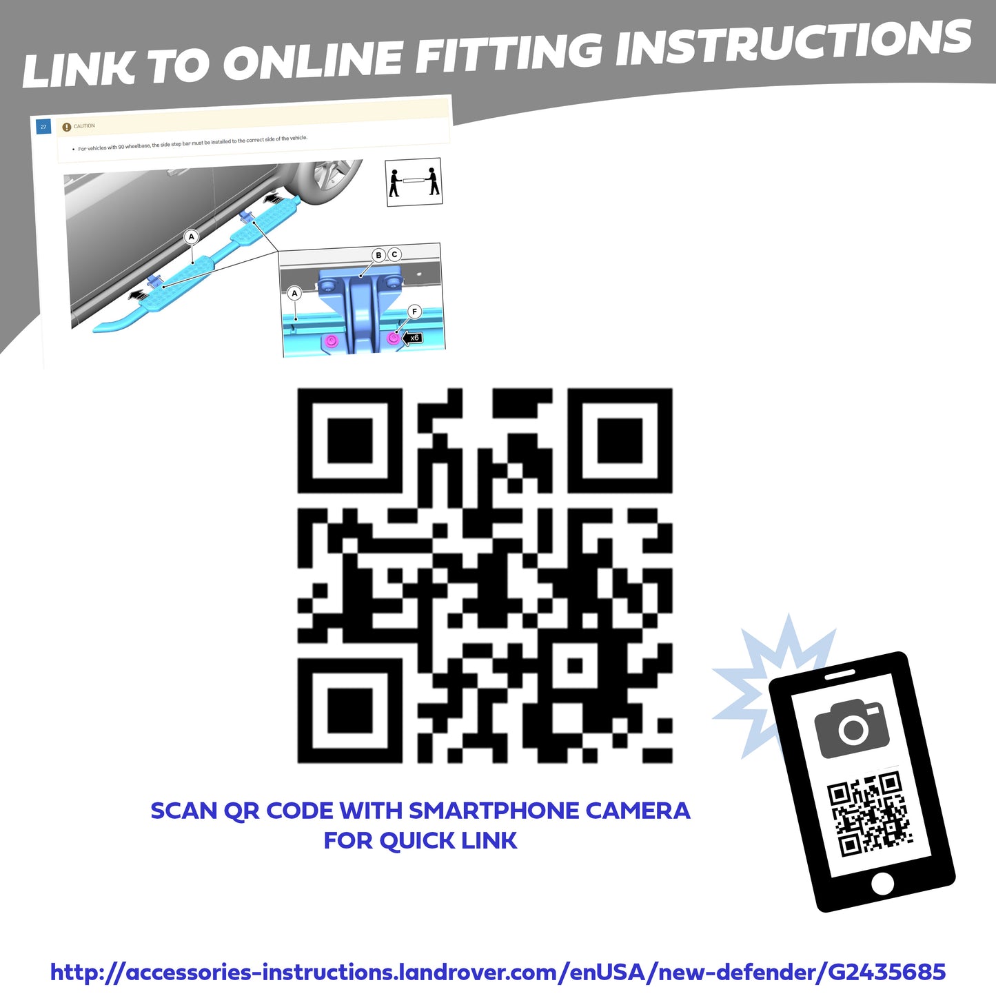 Fixed Side Steps (Genuine) + Extra Fitting Kit for Land Rover Defender L663 (110 Model)