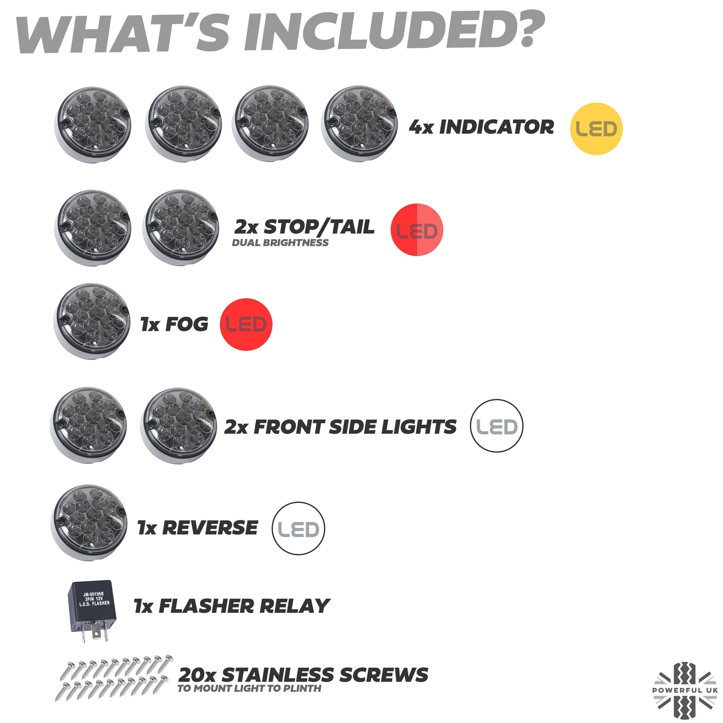 95mm 10pc NAS LED Light Kit for Land Rover Classic Defender - Smoked Lens