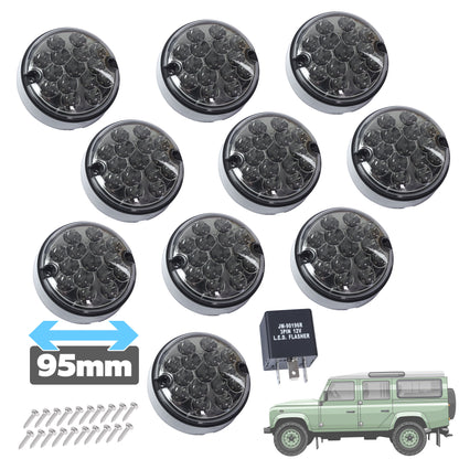 95mm 10pc NAS LED Light Kit for Land Rover Classic Defender - Smoked Lens