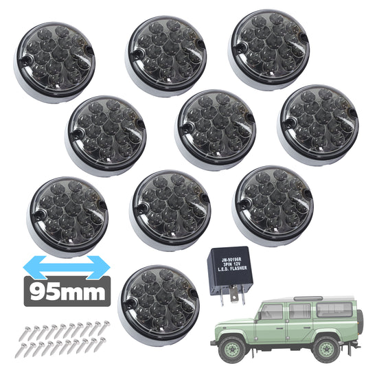 95mm 10pc NAS LED Light Kit for Land Rover Classic Defender - Smoked Lens