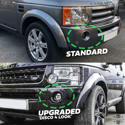 Front Bumper Fog Bezels - Discovery 4 style - Gloss Black - for Land Rover Discovery 3 - PAIR