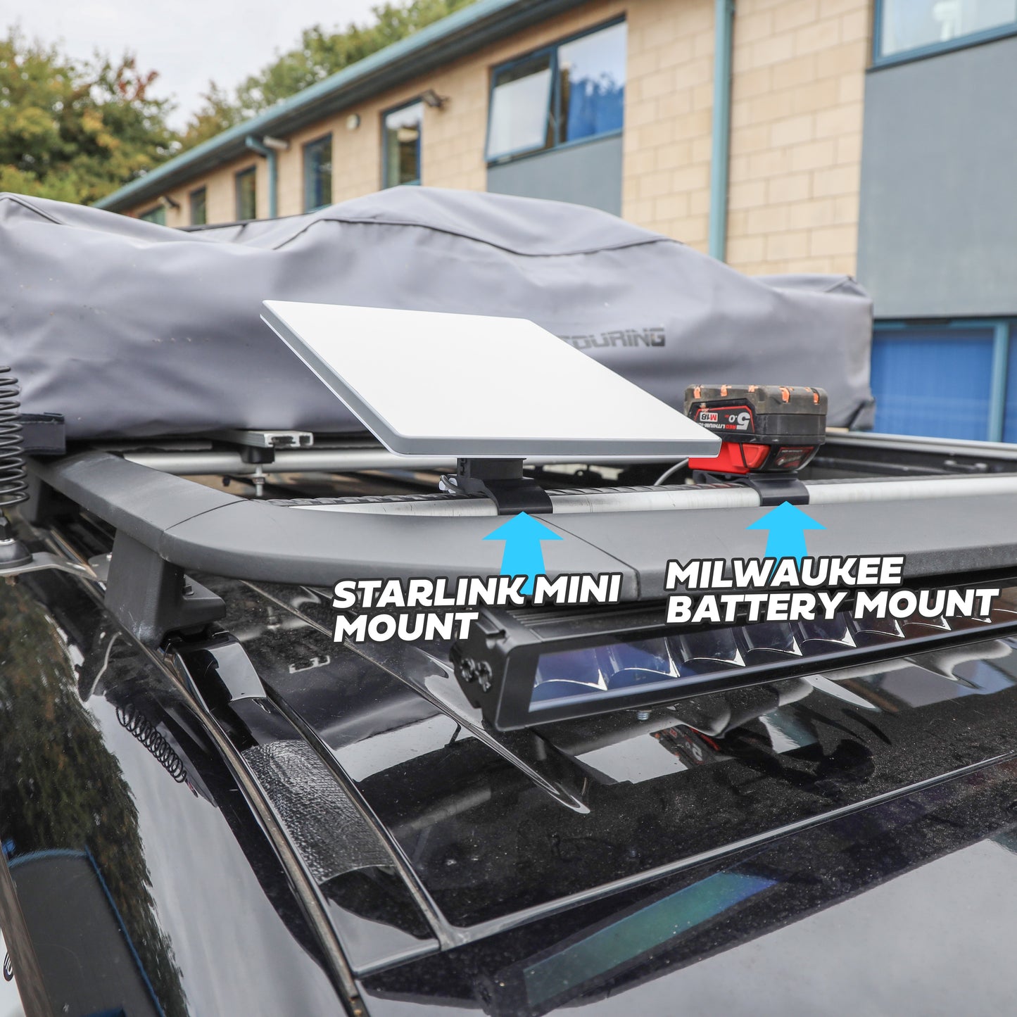 Milwaukee Battery Mount for Starlink Mini Land Rover Defender L663 Cross Bars