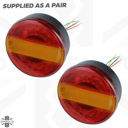 LED Round 3in1 Indicator/Stop/Tail Lights 90/95mm for Land Rover Defender - PAIR
