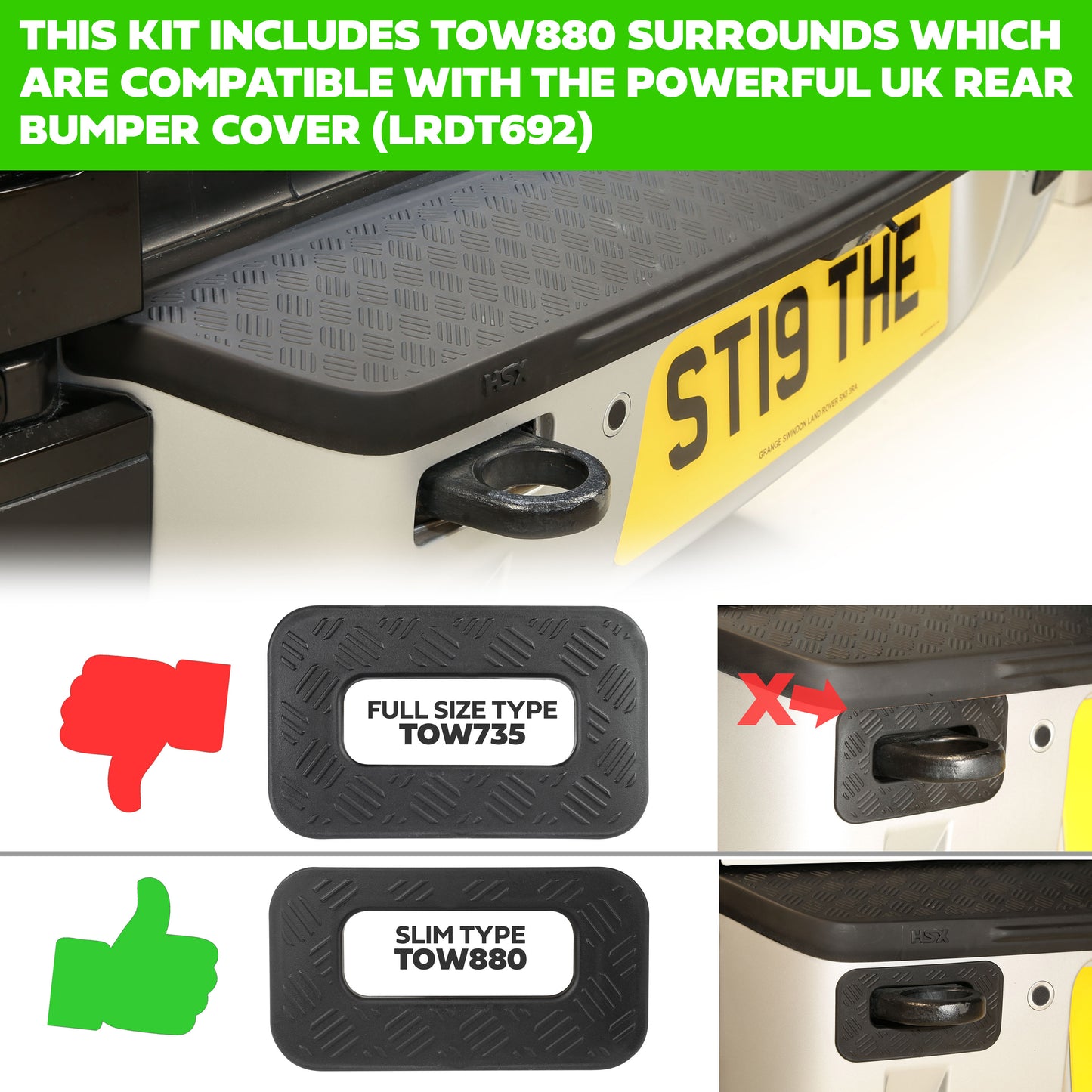 Tow Loop Upgrade Kit D - Black Loops + Chequer Surrounds (Slim Type) for Land Rover Defender L663