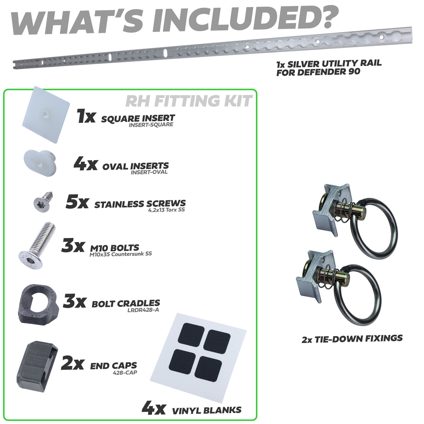 Silver Utility Side Rail for Land Rover Defender L663 90 - Right Kit