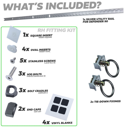 Silver Utility Side Rail for Land Rover Defender L663 90 - Right Kit