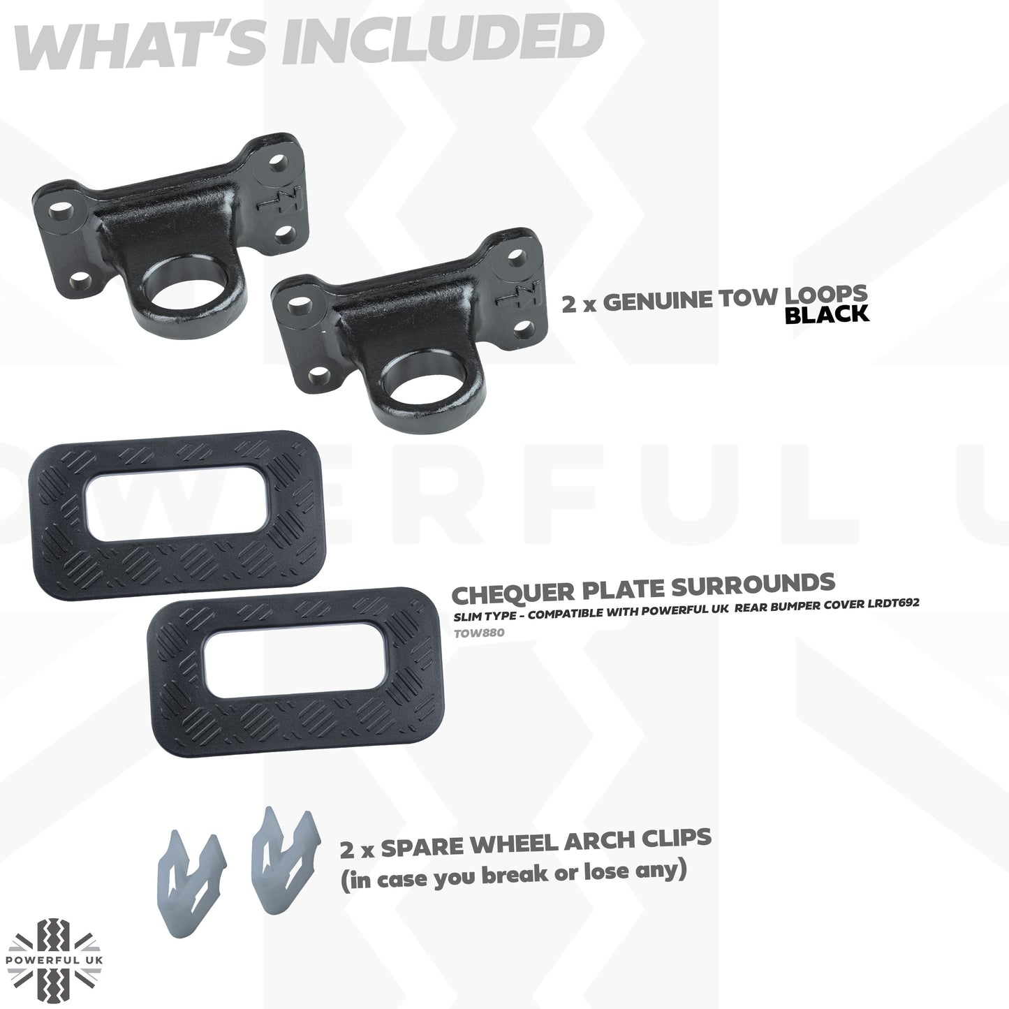 Tow Loop Upgrade Kit D - Black Loops + Chequer Surrounds (Slim Type) for Land Rover Defender L663