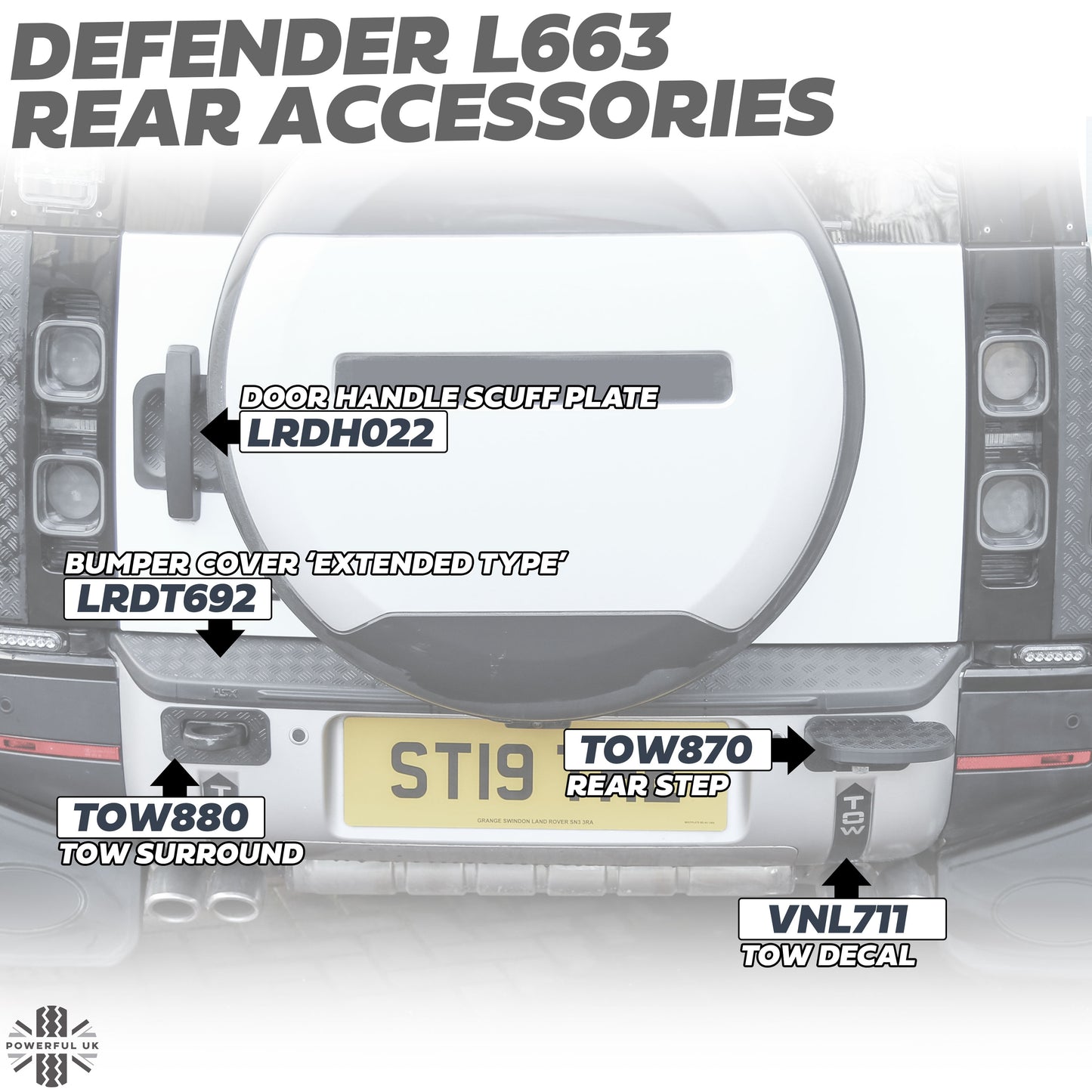 Tow Loop Upgrade Kit D - Black Loops + Chequer Surrounds (Slim Type) for Land Rover Defender L663
