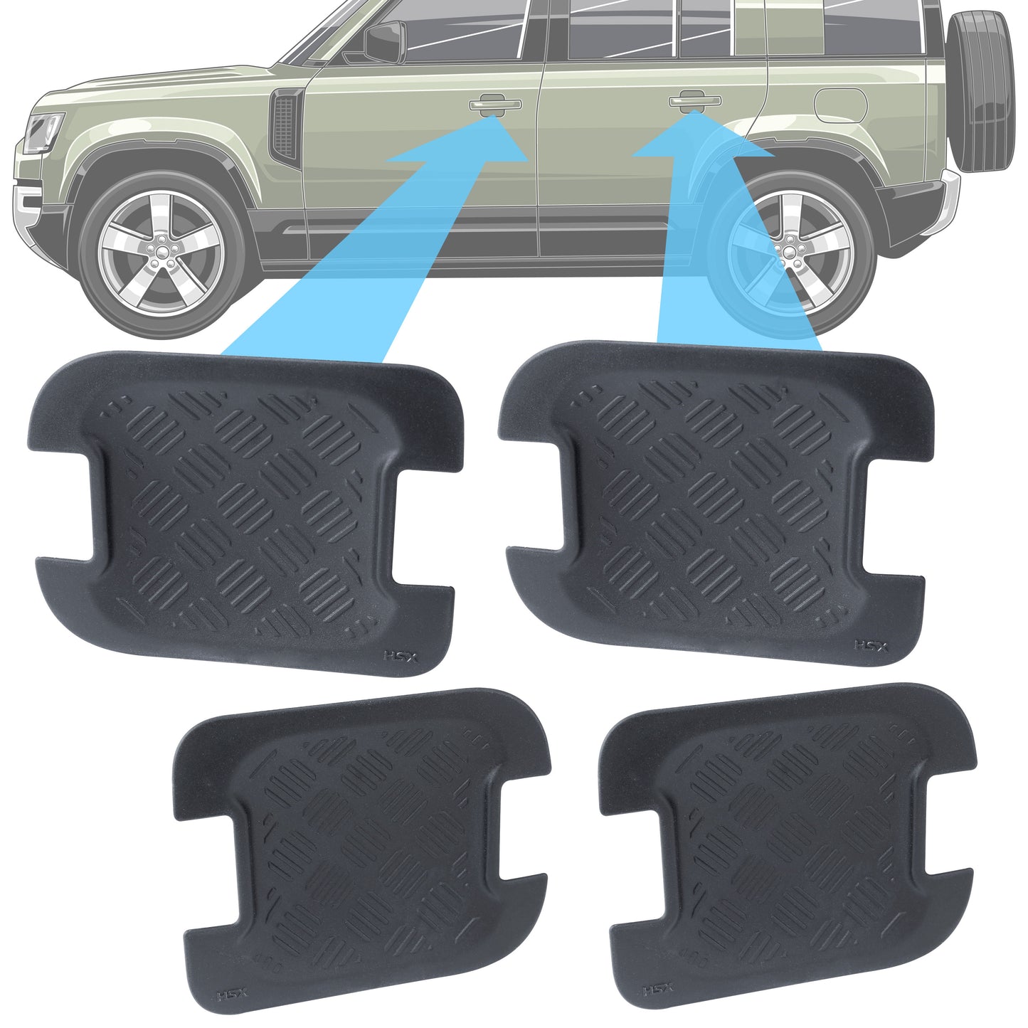 Chequer Plate Door Handle Scuff Plates (4pc) for Land Rover Defender L663 110/130 (4 door)