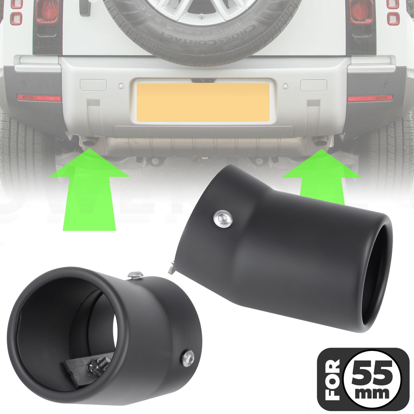 Exhaust Tips for Land Rover Defender L663 (for 55mm exhaust) - Cerakote Glacier Black (for PETROL)