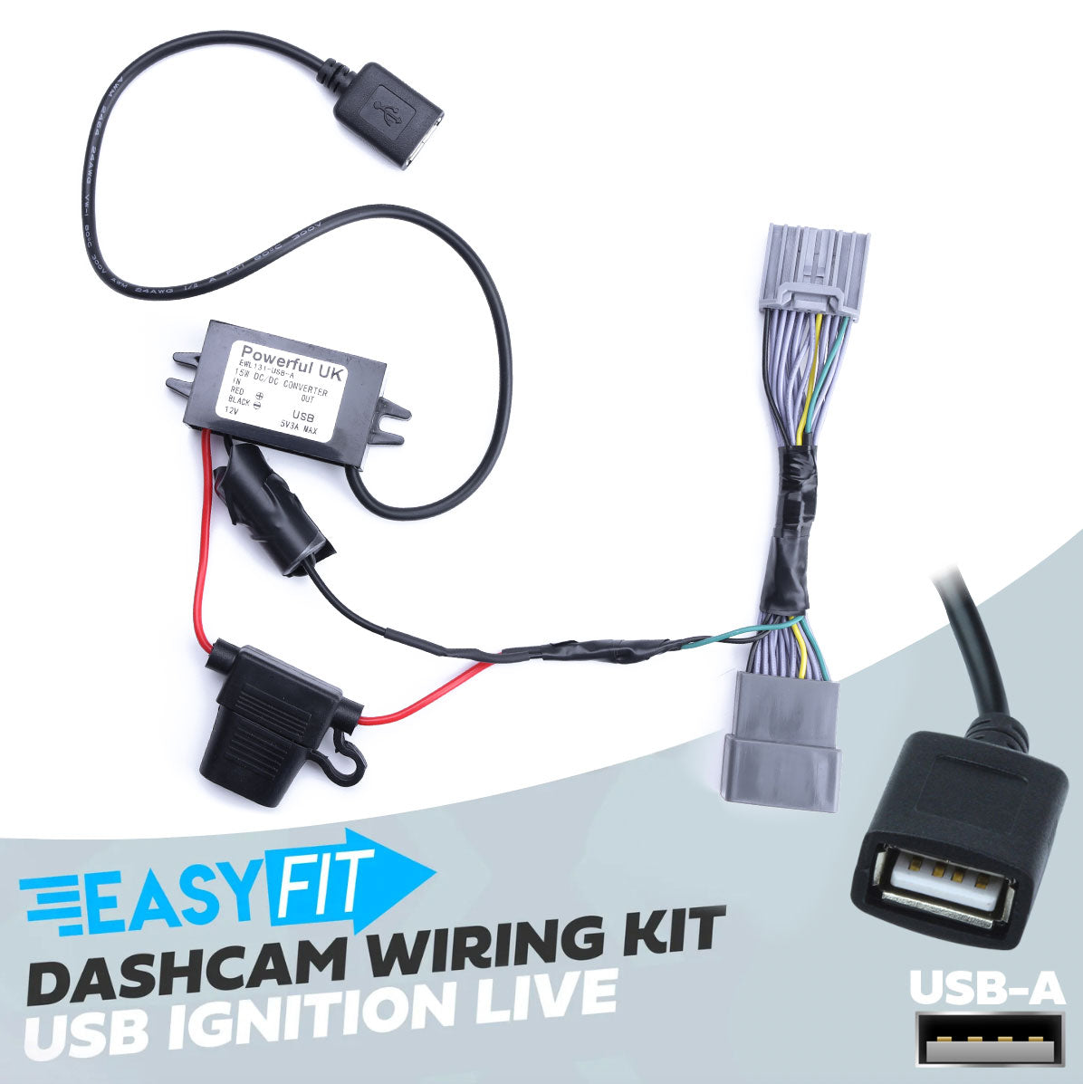Dash Cam Hardwire Kit For Range Rover Evoque 1 with EARLY overhead console - USB-A