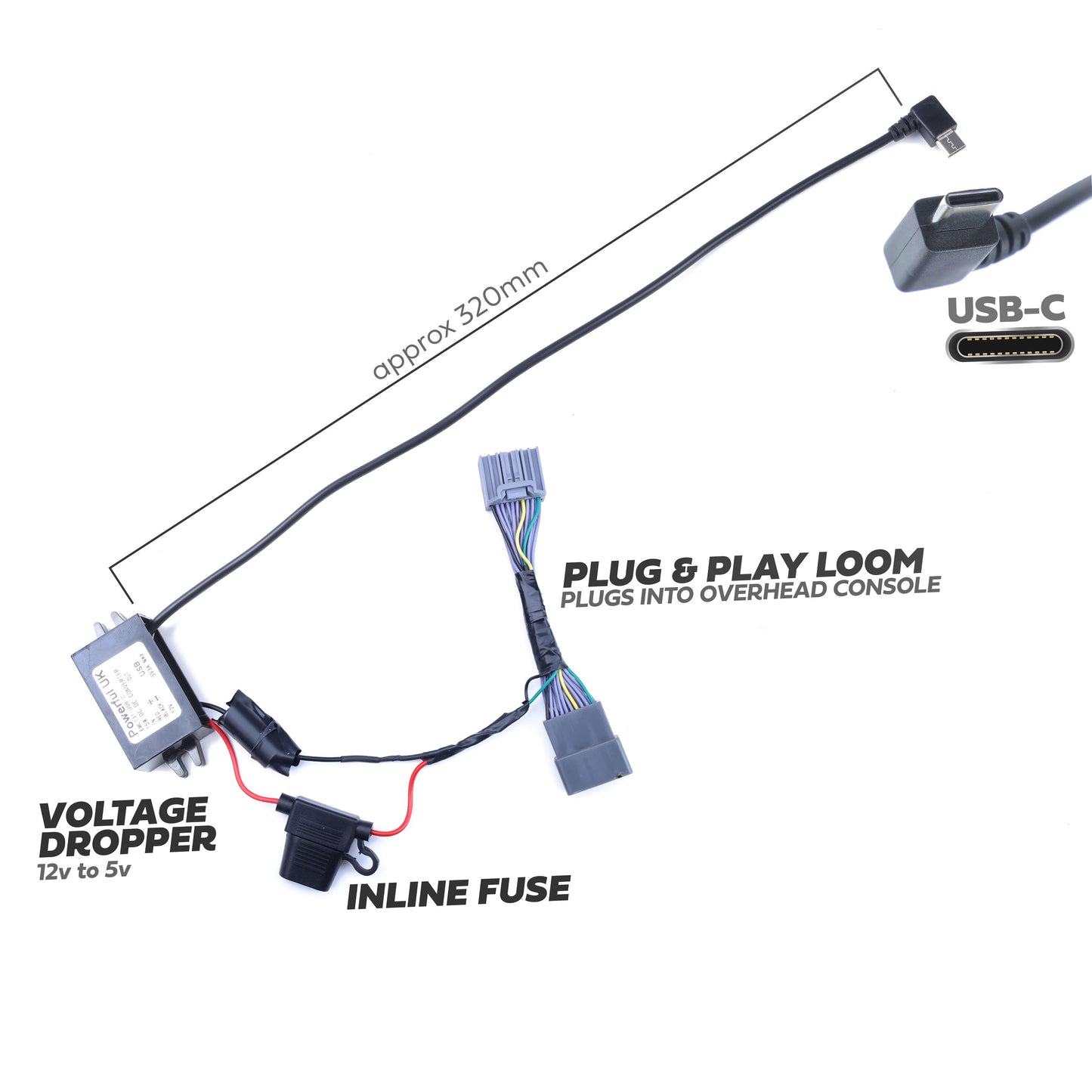 Dash Cam Hardwire Kit For Jaguar XF with EARLY overhead console - USB-C