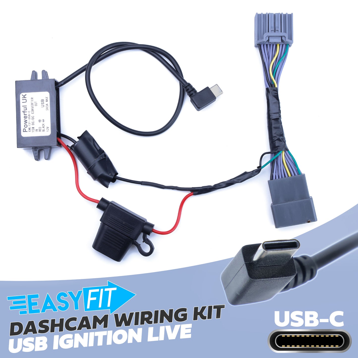 Dash Cam Hardwire Kit For Range Rover Evoque 1 with EARLY overhead console - USB-C