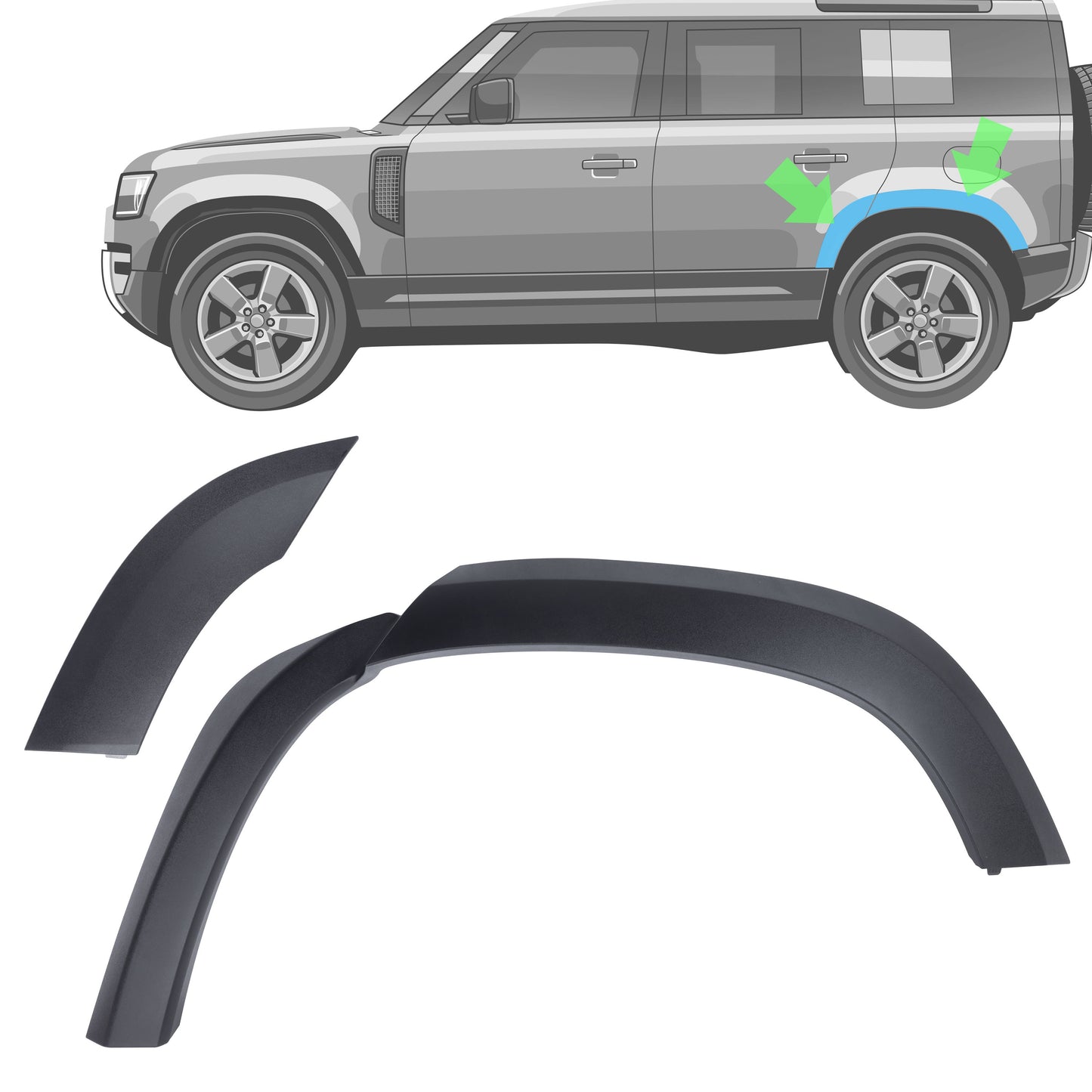 Rear Left Extended Wheel Arch in Textured Plastic for Land Rover Defender L663 (110 model)