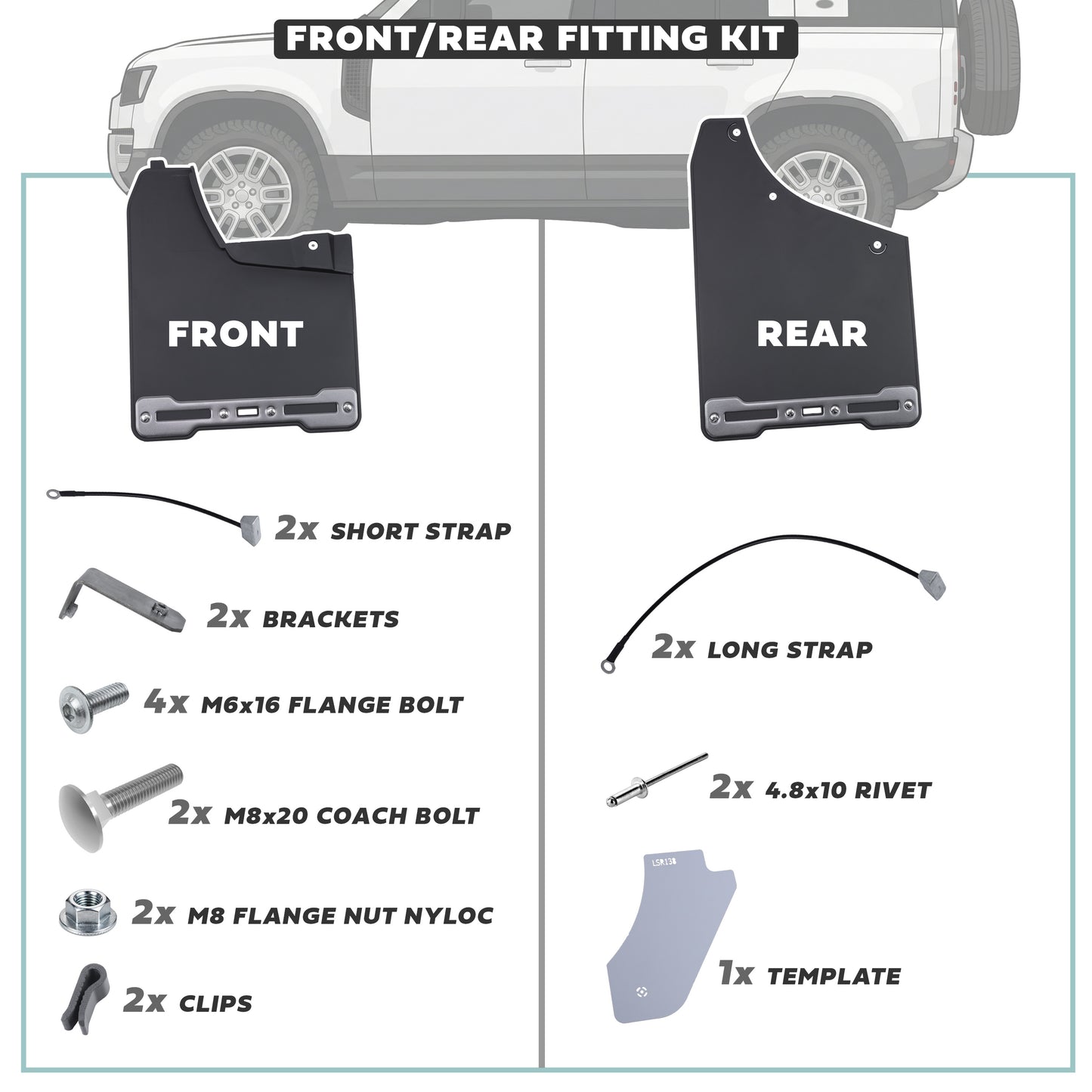 Rally Style Mudflap Kit for Land Rover Defender L663 (90/110)