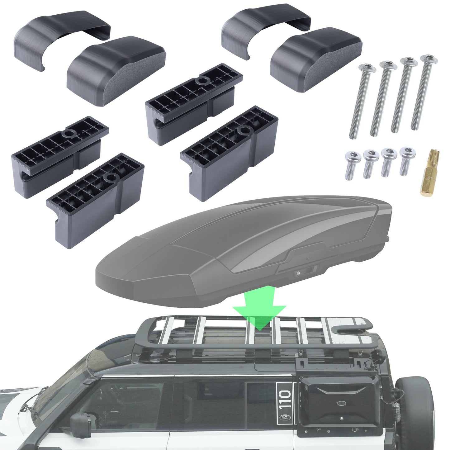 Roof Box Spacer/Fitting Kit for Land Rover Defender L663 Expedition Roof Rack (2025+ rack)