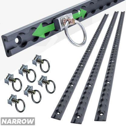 3x Cargo Track/Rails + 6x Tie-down loops - Narrow Type - Black
