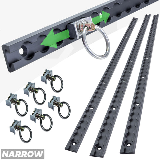 3x Cargo Track/Rails + 6x Tie-down loops - Narrow Type - Black