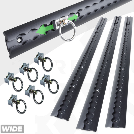 3x Cargo Track/Rails + 6x Tie-down loops - Wide Type - Black