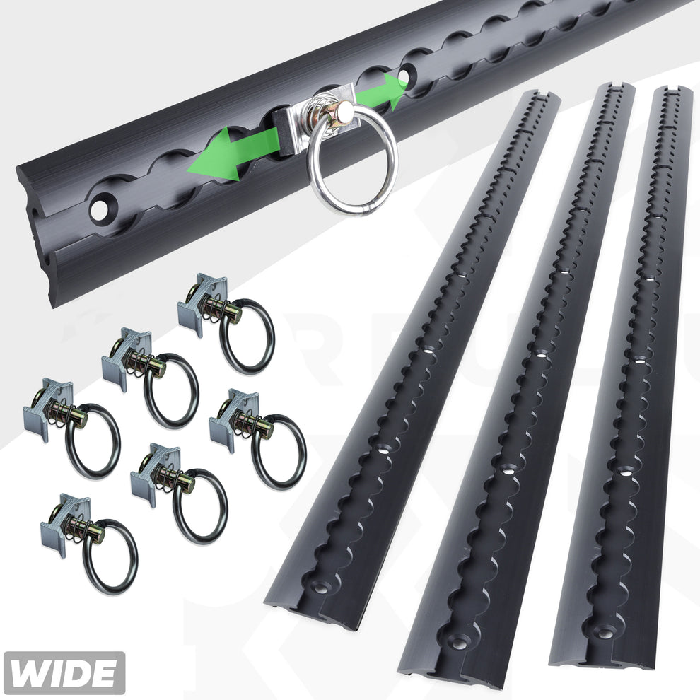 3x Cargo Track/Rails + 6x Tie-down loops - Wide Type - Black – Powerful UK
