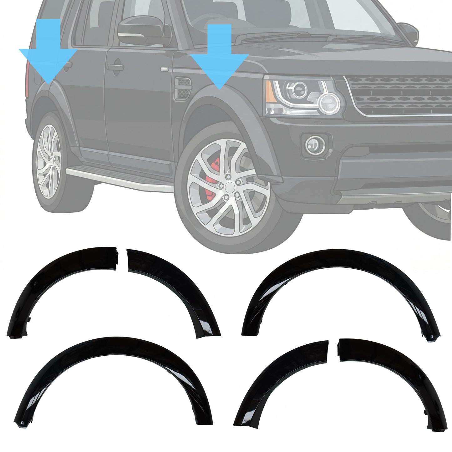 Wheel Arch / Door Plastic Mouldings 6 pc kit - Gloss Black - for Land Rover Discovery 4