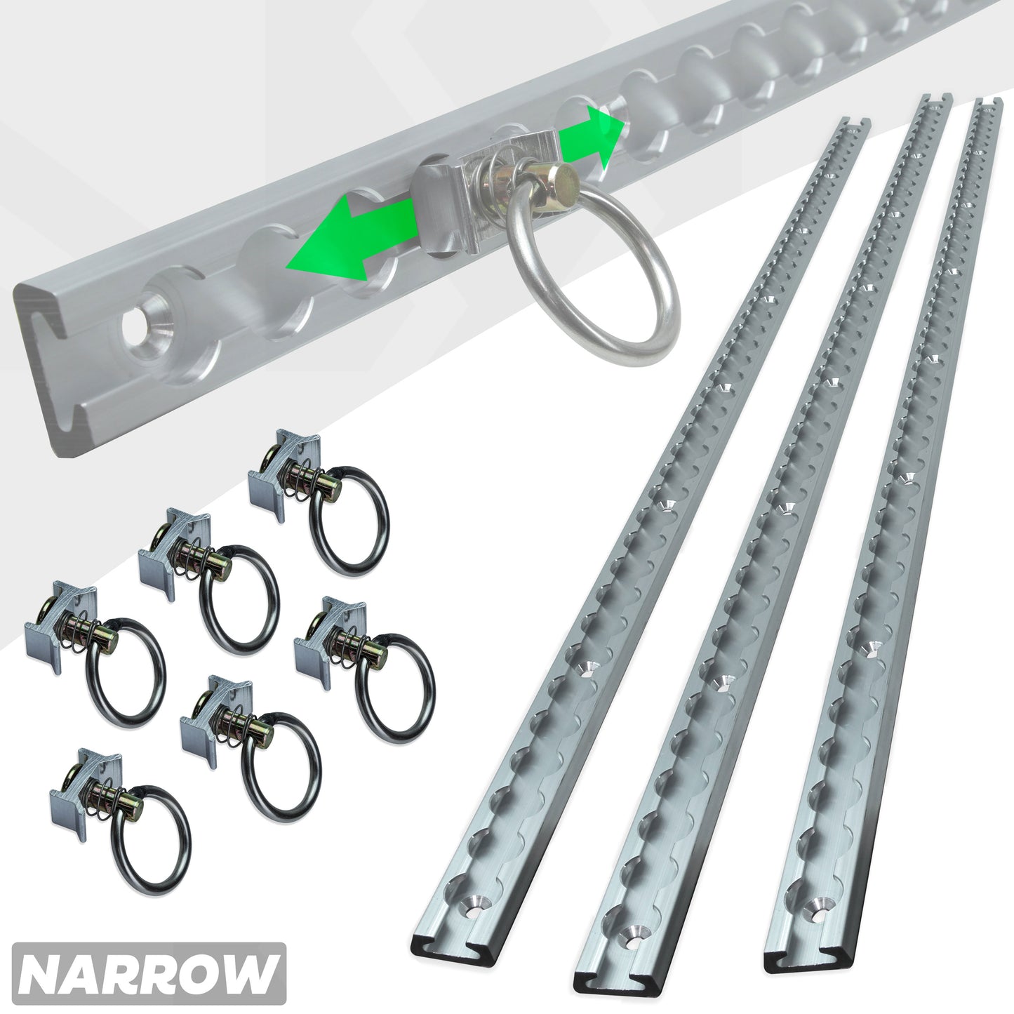 3x Cargo Track/Rails + 6x Tie-down loops - Narrow Type