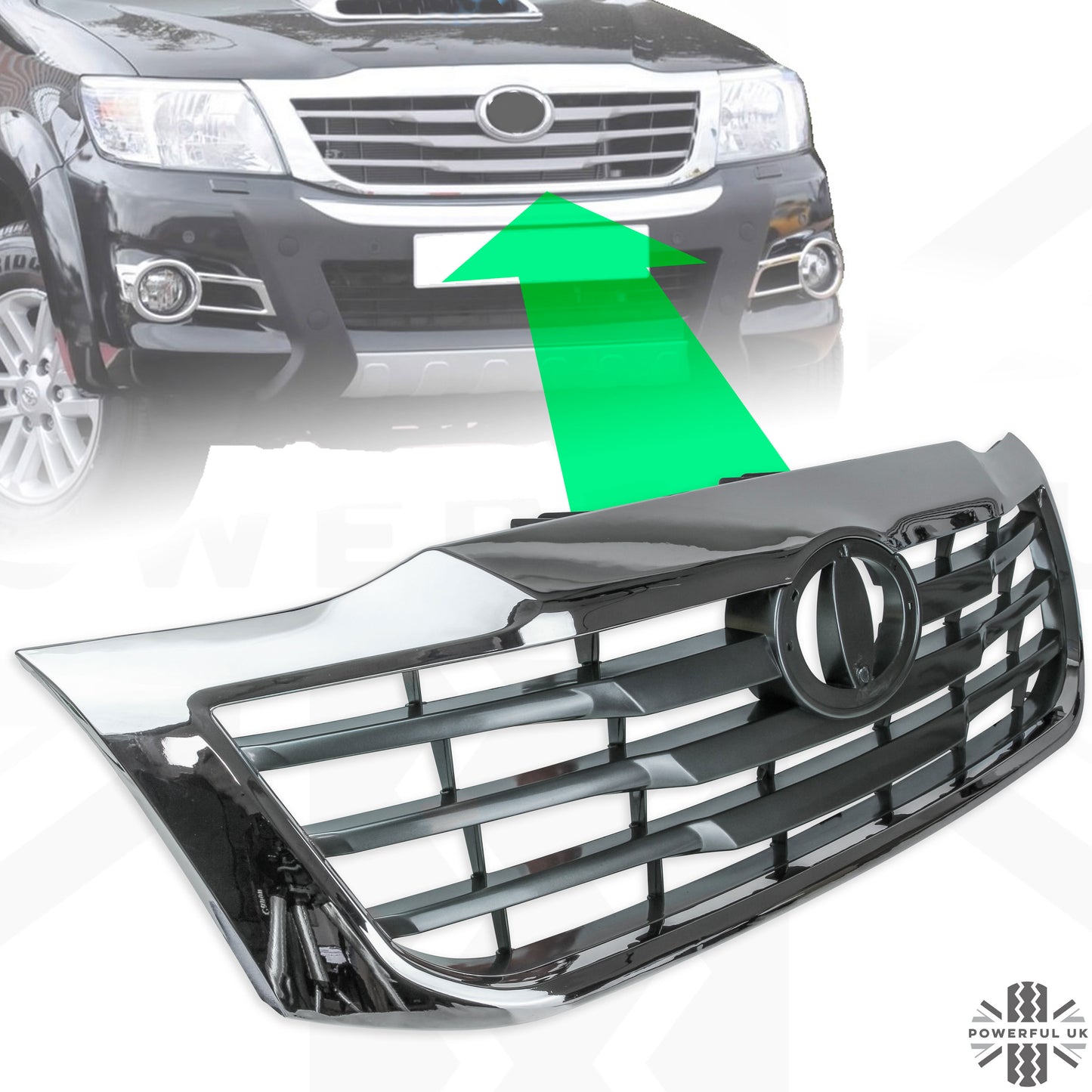 Front Grille - Chrome & Grey - for Toyota Hilux Mk7 Vigo Champ