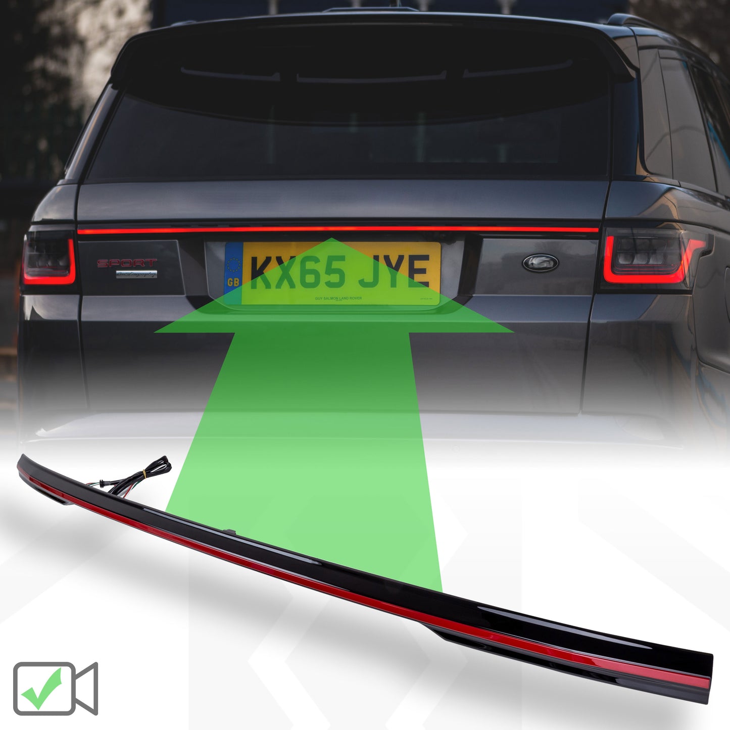 Rear Tailgate LED Lightbar for Range Rover Sport L494 WITH reverse camera - RED Lens