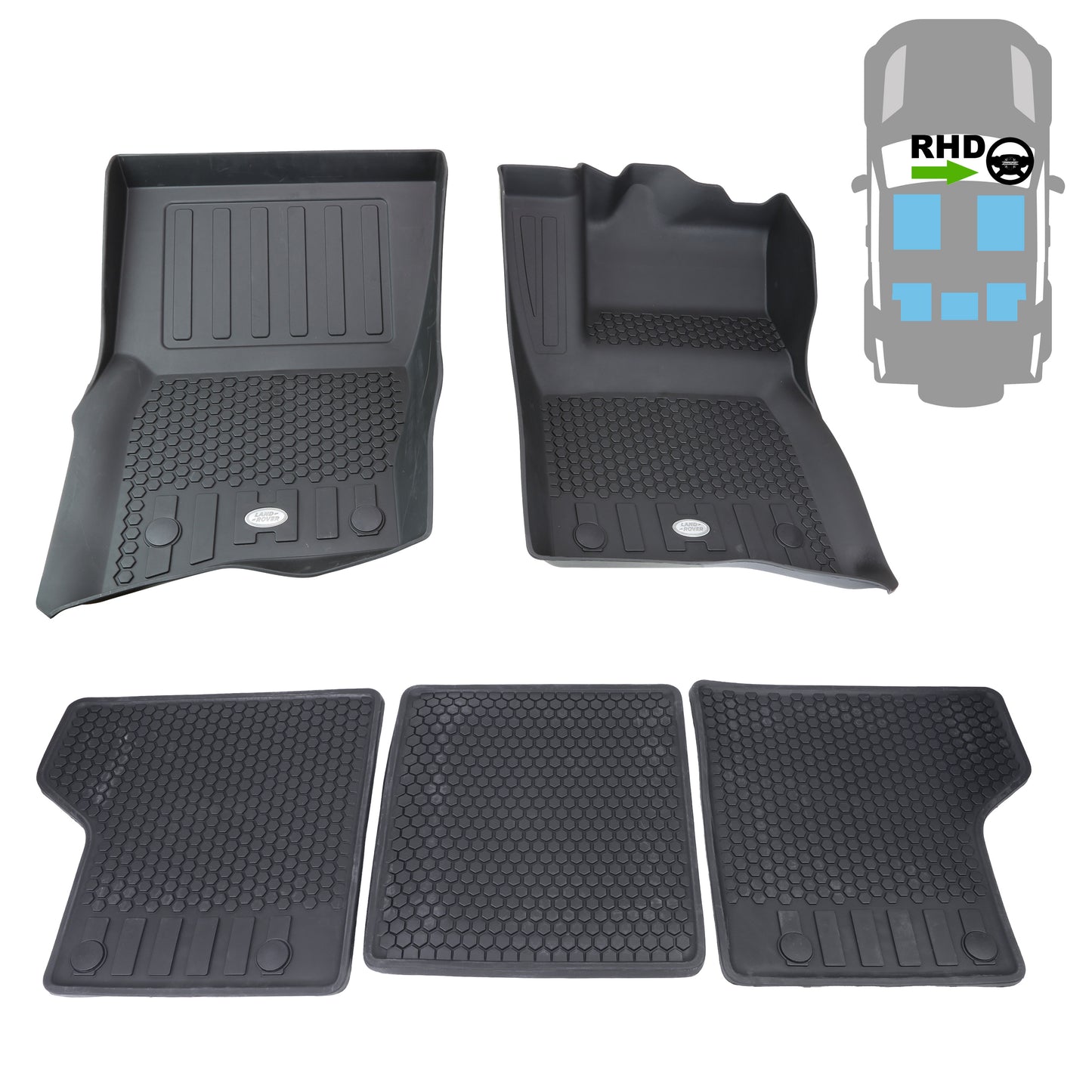 Rubber Floor Mat Set - Genuine - for Land Rover Defender L663 (90 models) - RHD