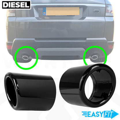 Round Exhaust Tips - Pair - DIESEL - Gloss Black for Range Rover Sport L494 (2014-17)