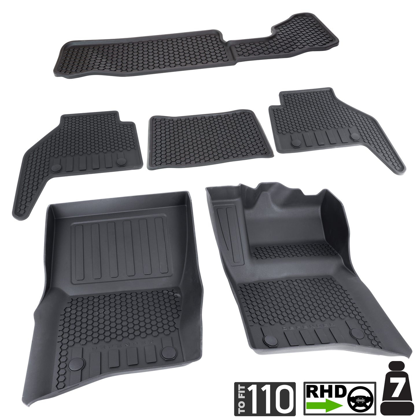 Rubber Floor Mat Set - Genuine - for Land Rover Defender L663(110 models) - RHD - 7 seat