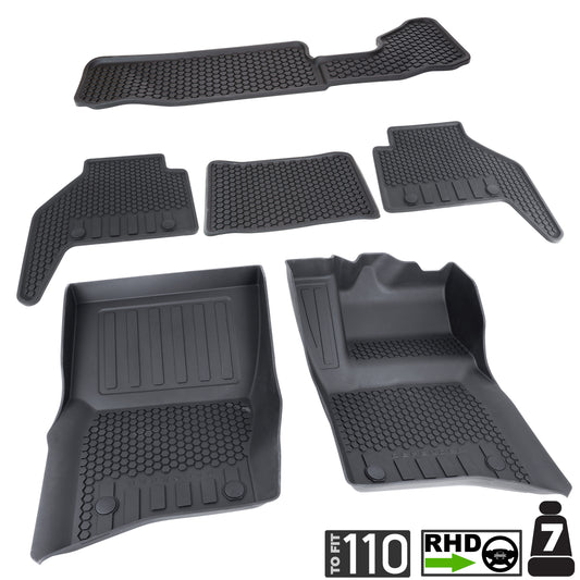 Rubber Floor Mat Set - Genuine - for Land Rover Defender L663(110 models) - RHD - 7 seat