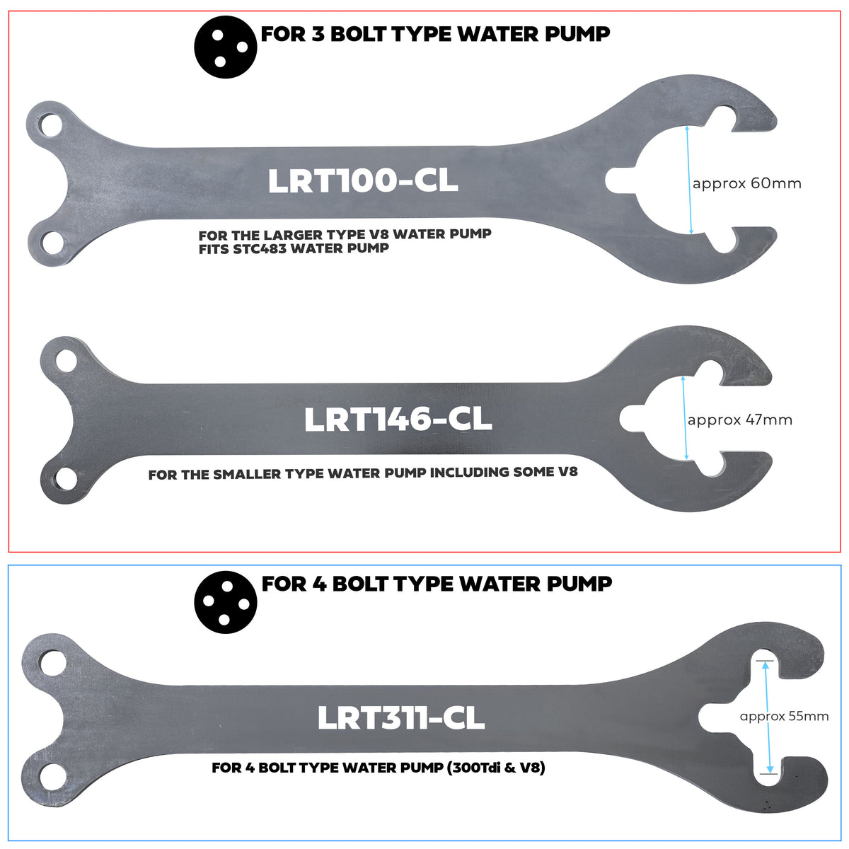 Water Pump Tool for Land Rover Classic Defender 300Tdi/V8 - 4 bolt type