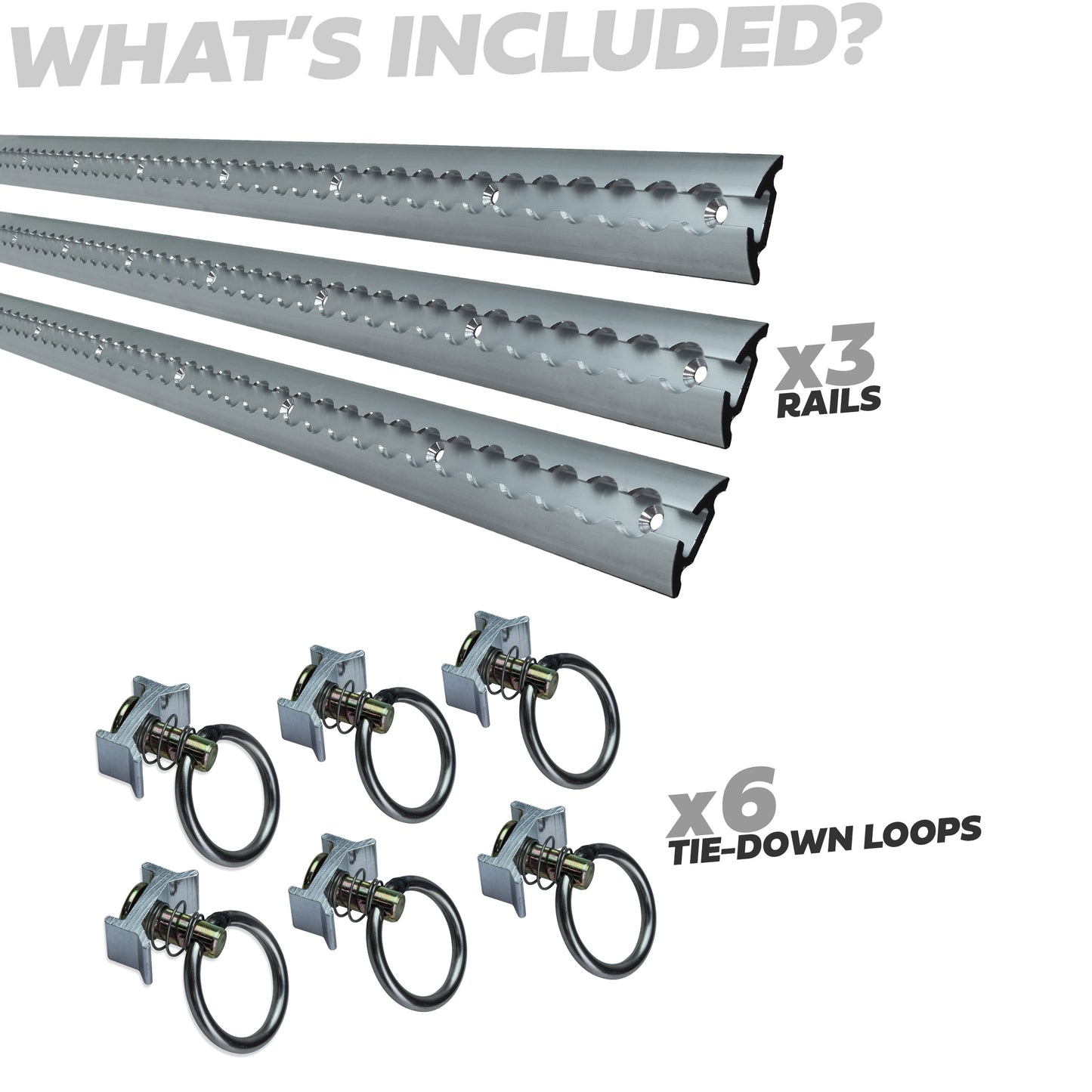 3x Cargo Track/Rails + 6x Tie-down loops - Wide Type
