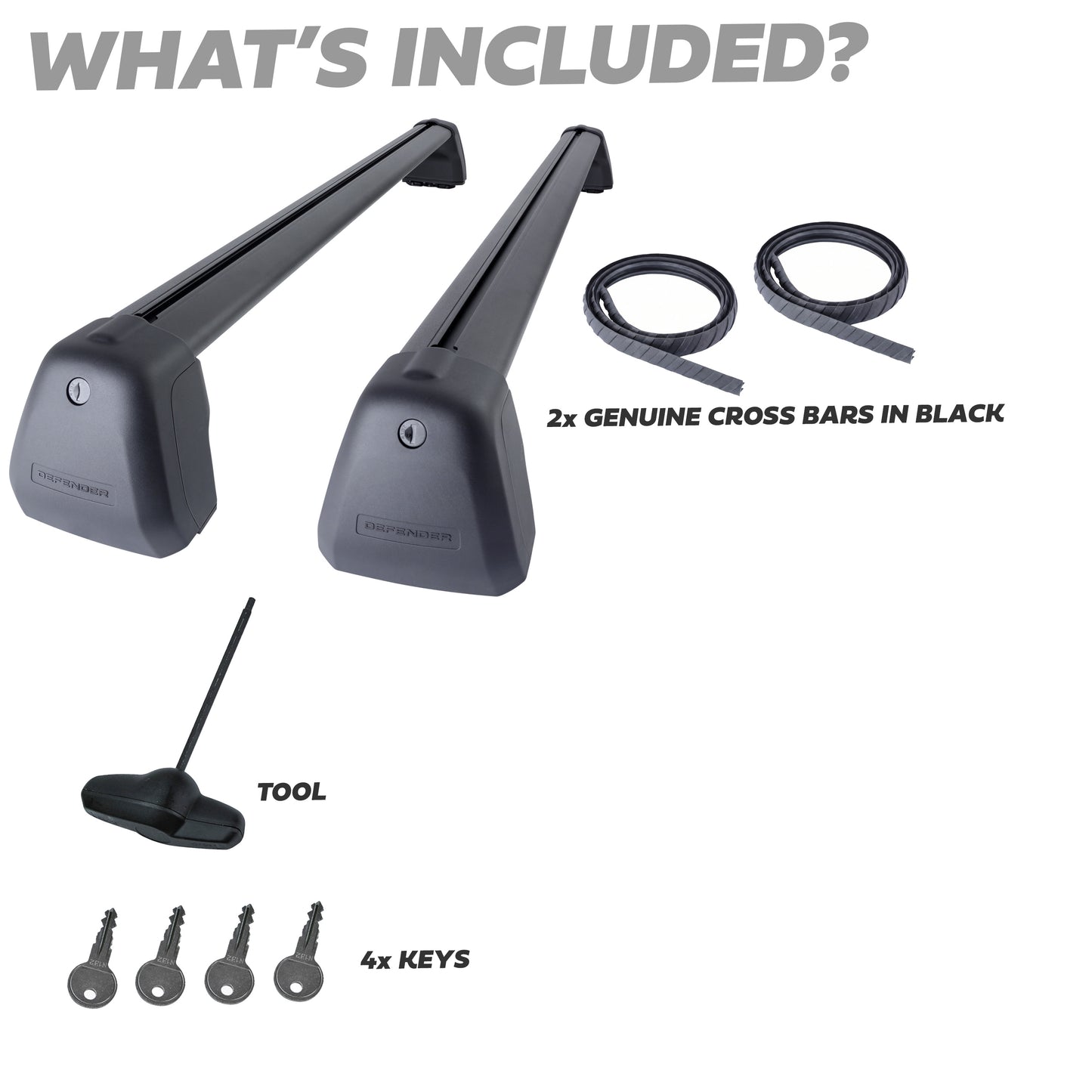 Roof Cross Bar Kit for Land Rover Defender L663 (130 model) - Black