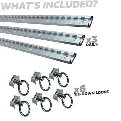 3x Cargo Track/Rails + 6x Tie-down loops - Narrow Type