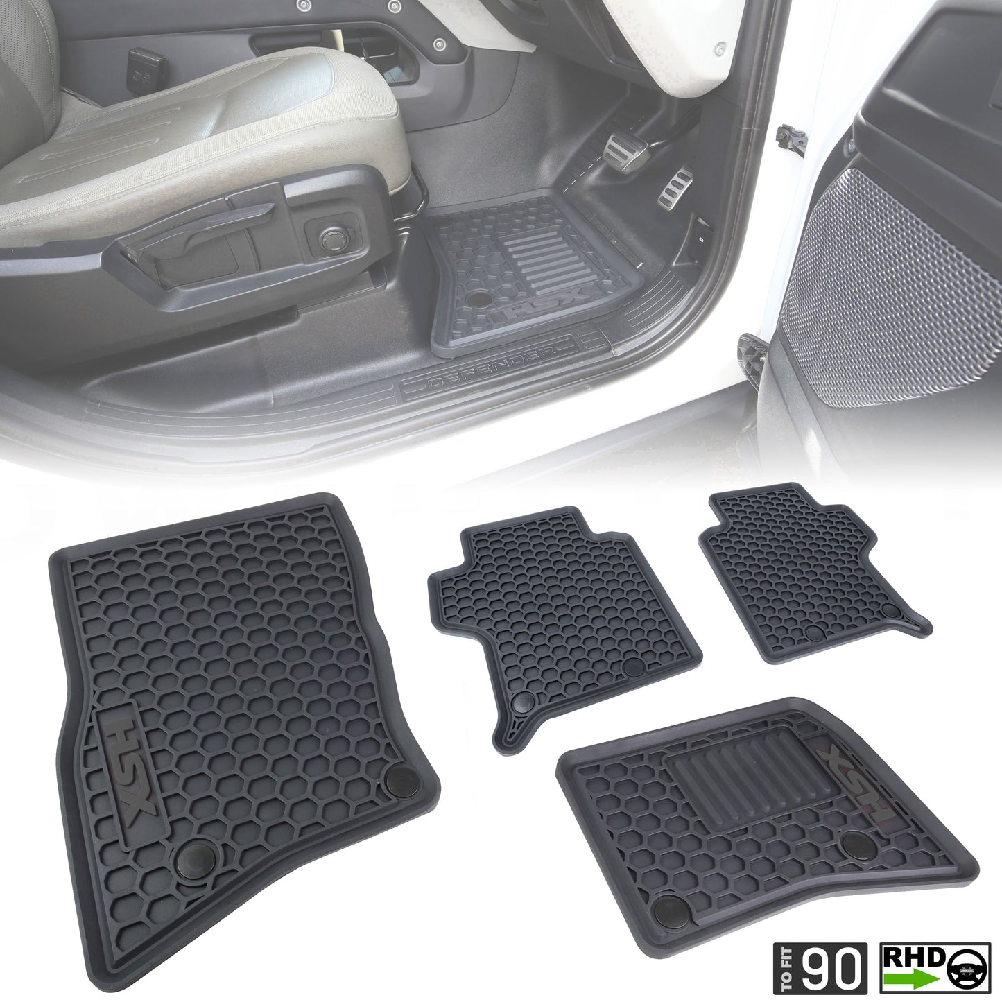 Rubber Floor Mat Set - RHD - for Land Rover Defender L663 (90 models)