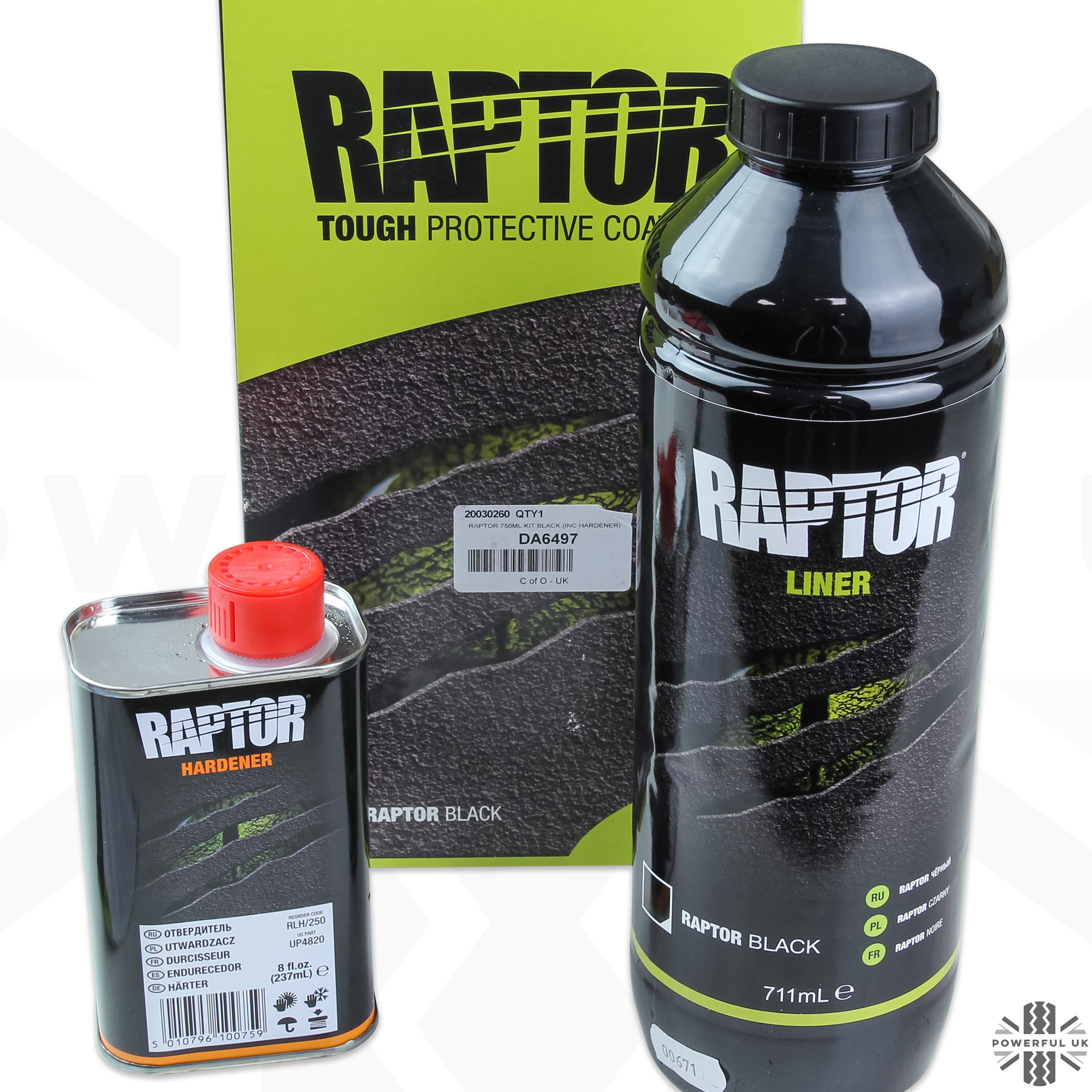 Black UPOL Raptor Paint 1 Litre (710ml liner + 240ml hardener