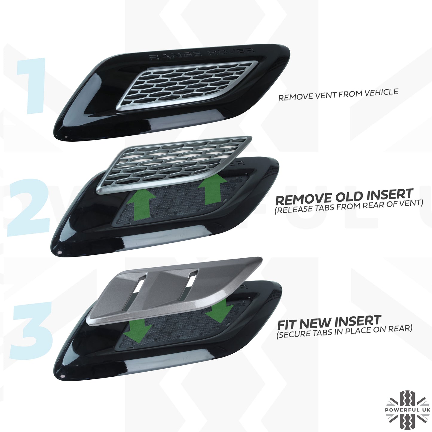 Bonnet Vent 'Double Louvre' Inserts for Range Rover Sport L494 - Gloss Black