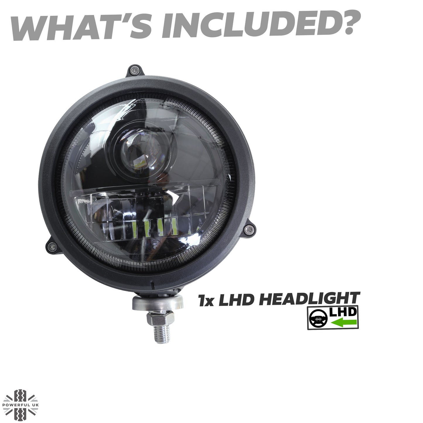 6" LED Bottom Mount Round Headlight with DRL - LHD - Single Lamp