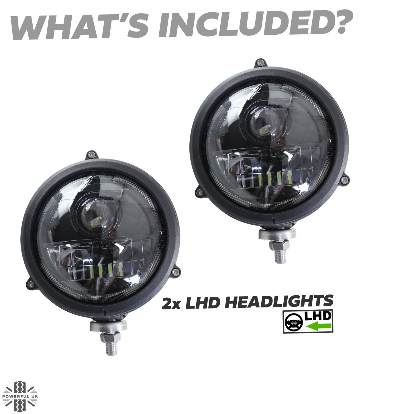 6" LED Bottom Mount Round Headlight with DRL - LHD - Pair