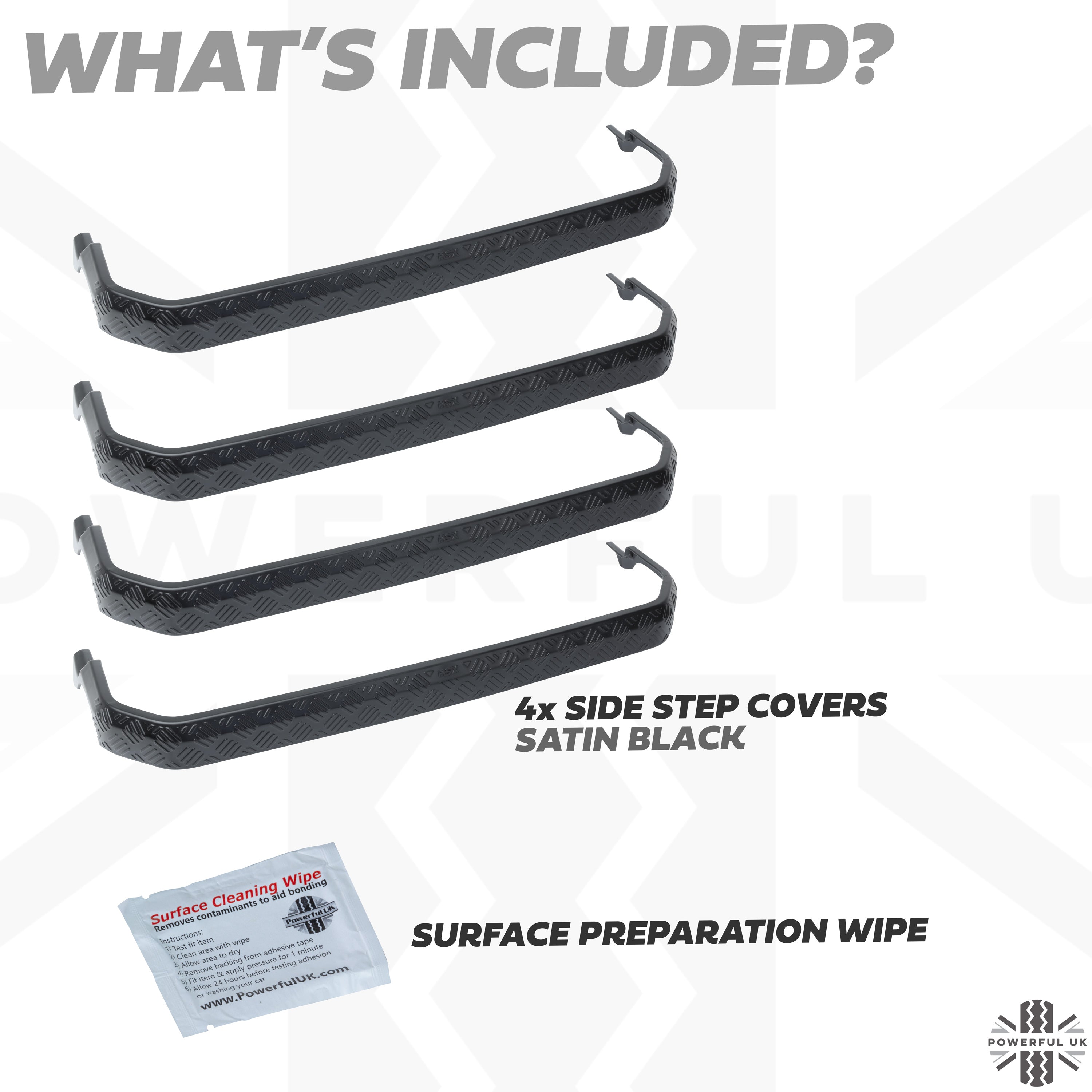 4x Chequer Plate Side Step Covers for Land Rover Defender L663