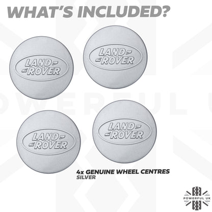 Genuine 4x Alloy Wheel Centre Caps (EARLY/LARGE type) for Land Rover Classic Defender - Silver