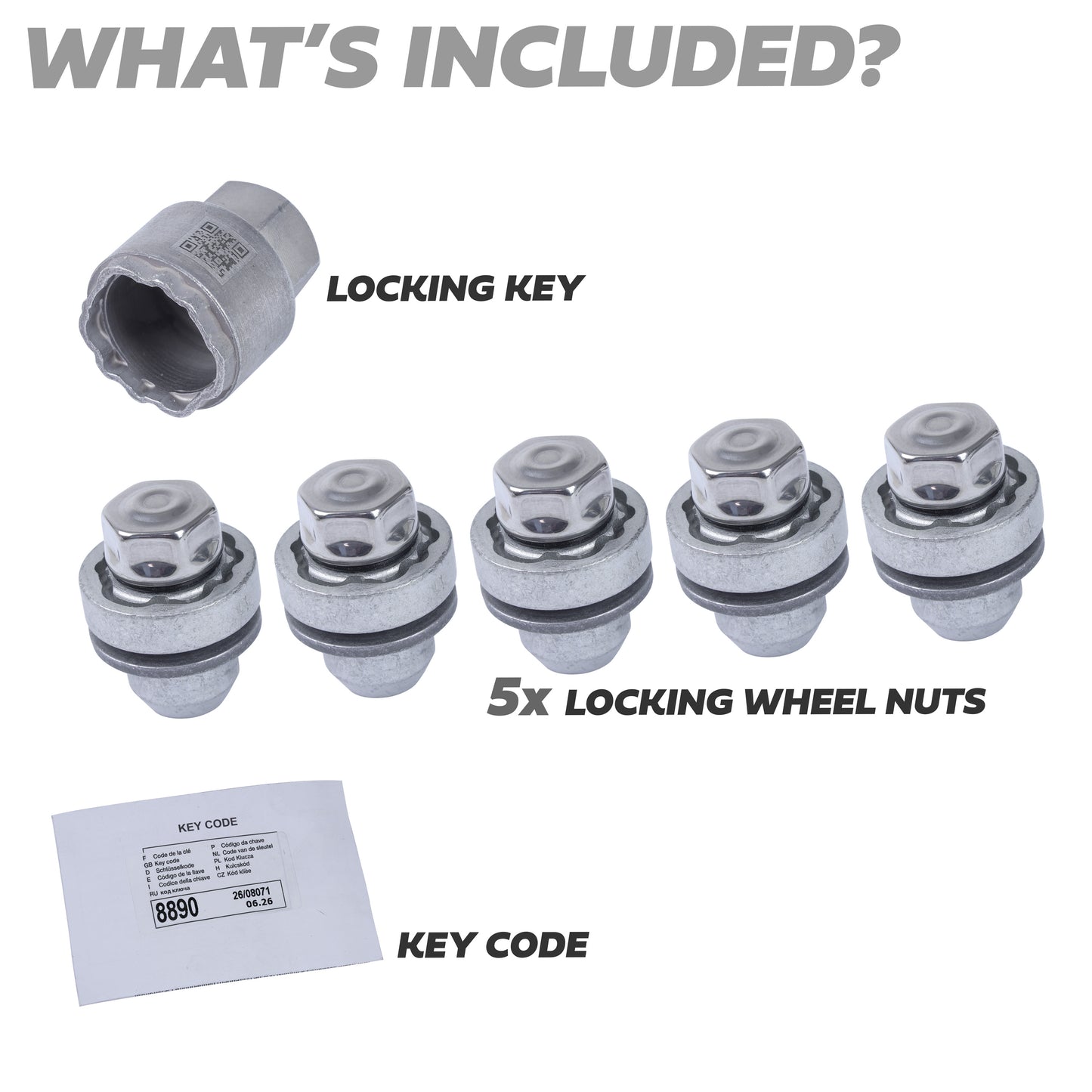 Genuine Locking Wheel Nut Key + 5x Locking Nuts Kit for Land Rover Defender L663