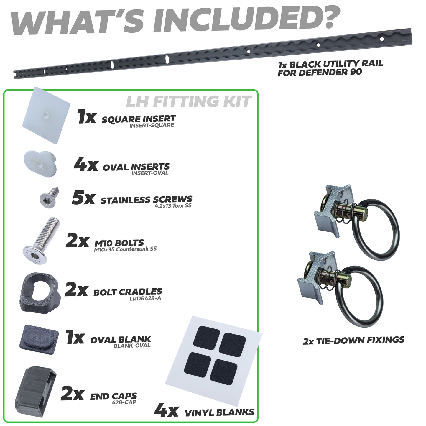 Black Anodised Utility Side Rail for Land Rover Defender L663 90 - Left Kit