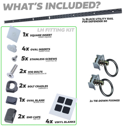 Black Anodised Utility Side Rail for Land Rover Defender L663 90 - Left Kit