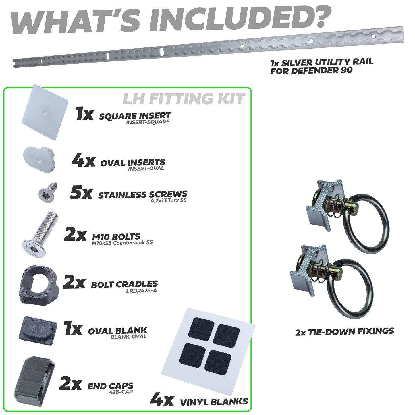 Silver Utility Side Rail for Land Rover Defender L663 90 - Left Kit