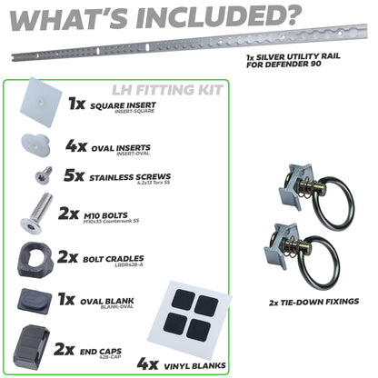 Silver Utility Side Rail for Land Rover Defender L663 90 - Left Kit