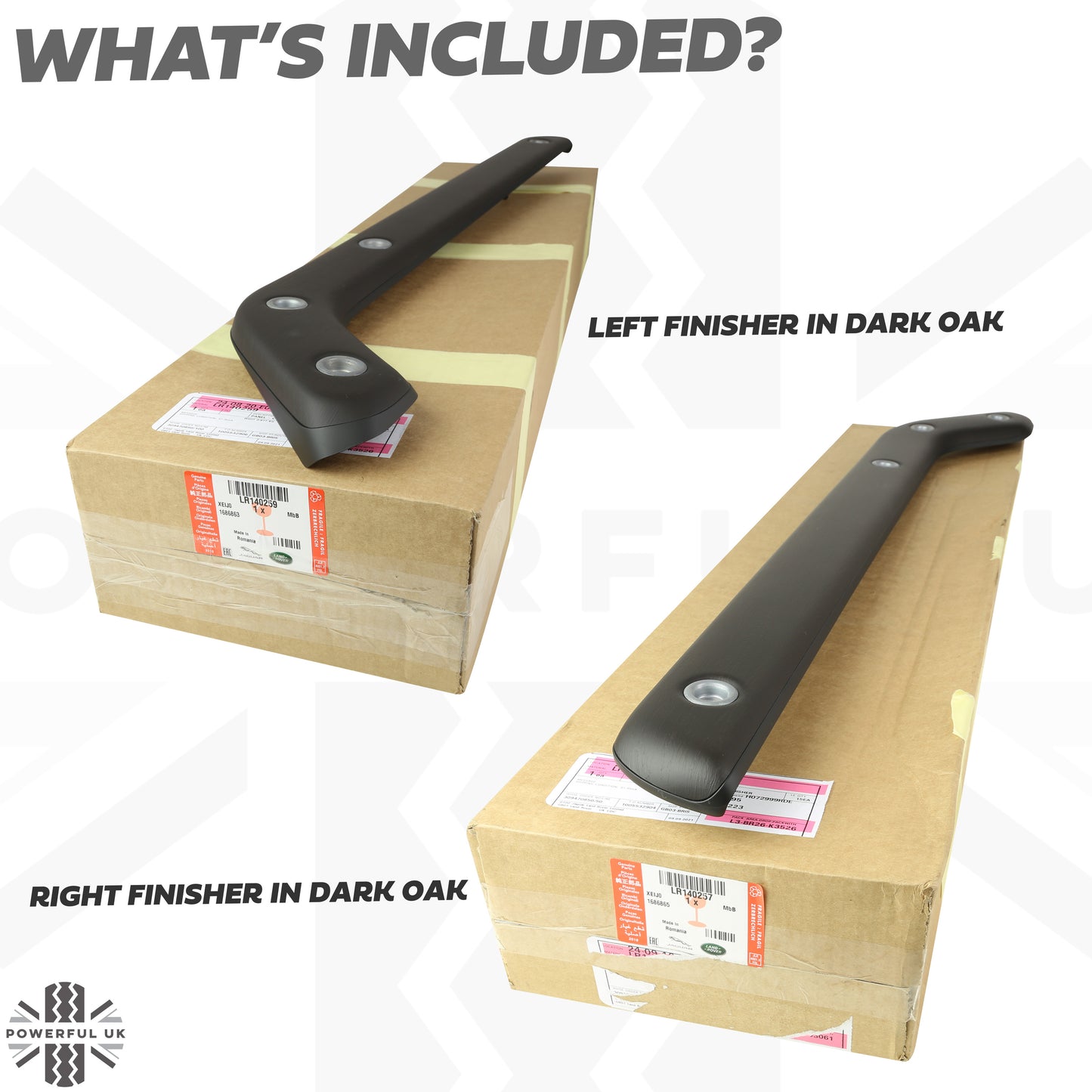 Interior Centre Console Finishers PAIR (Genuine) in Dark Oak for Defender L663