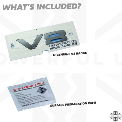 1x Genuine 'V8' Badge for Land Rover Defender L663 - Shadow Atlas